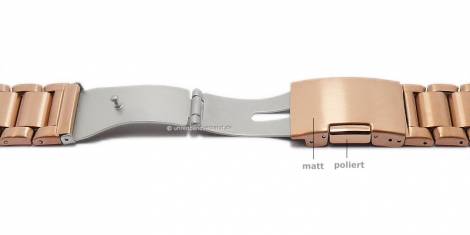 Watch strap 28mm ros� golden stainless steel solid look satined with clasp - Bild vergr��ern 