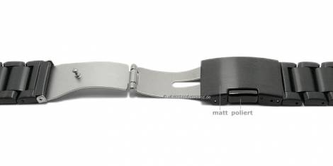 Watch strap 28mm black stainless steel solid look satined with clasp - Bild vergrern 