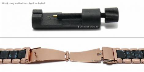Watch strap 20mm ros golden/dark blue stainless steel/resin polished incl. APPLE adapter 38/40/41 mm - Bild vergrern 