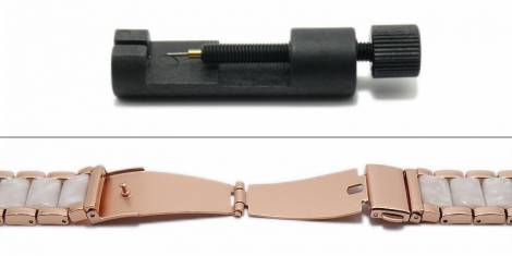 Watch strap 20mm ros golden/white stainless steel/resin polished incl. APPLE adapter 38/40/41 mm - Bild vergrern 