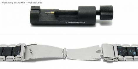 Watch strap 22mm silver/dark blue stainless steel/resin polished incl. APPLE adapter 42/44/45 mm - Bild vergrern 