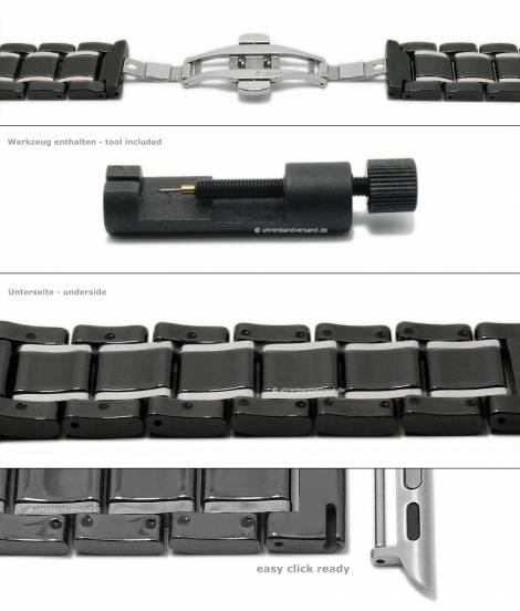 Watch strap 22mm black/silver ceramic/stainless steel polished incl. APPLE adapter 42/44/45 mm - Bild vergr��ern 