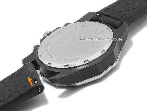 Watch strap 20mm black leather vintage look stitched with easy change spring bars by DILOY (width of buckle 20 mm) - Bild vergr��ern 
