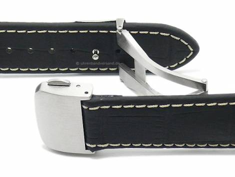 Watch strap -Monterrey FS- 22mm black leather caoutchouc coated alligator grain by DI-MODELL (width of buckle 18 mm) - Bild vergrern 