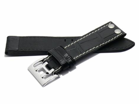 Watch band 20mm black by Di-Modell -Venezuela- alligator grain light stitching (width of buckle 20 mm) - Bild vergr��ern 