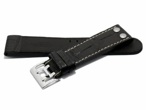 Watch band 22mm black by Di-Modell -Venezuela- alligator grain light stitching (width of buckle 20 mm) - Bild vergr��ern 