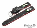Watch strap 16mm black/red leather with embroidery folklore look Eichmueller (width of buckle 16 mm)