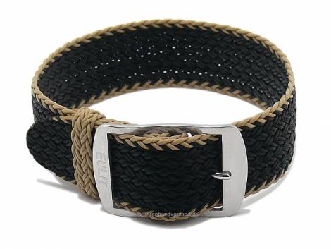 Watch strap -Atlantic- 20mm black/beige perlon/textile design sporty one piece strap by EULIT - Bild vergrern 
