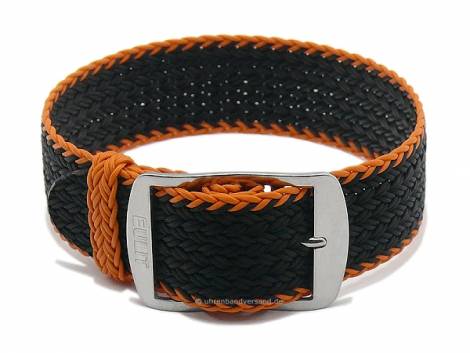 Watch strap -Atlantic- 20mm black/orange perlon/textile design sporty one piece strap by EULIT - Bild vergrern 