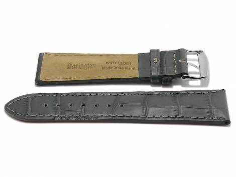 Watch strap -Kroko-Print- 21mm grey leather croco grain stitched by BARINGTON (width of buckle 18 mm) - Bild vergrern 