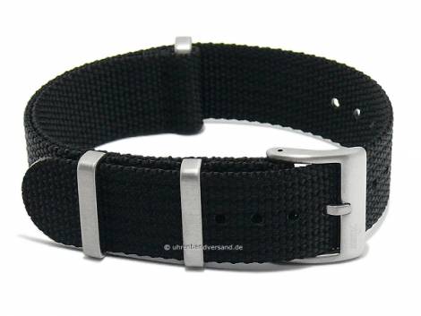 Watch strap -Field Cotton- 22mm black textile/nylon one piece strap in NATO style by FLUCO (width of buckle 22 mm) - Bild vergrern 