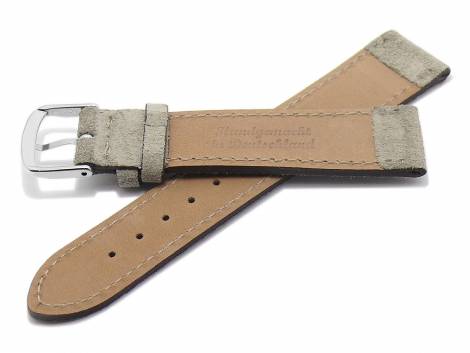 Watch strap 18mm beige leather velvety/velour-like stitched by FLUCO - Made in Germany (width of buckle 16 mm) - Bild vergr��ern 