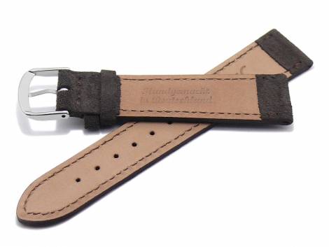Watch strap 18mm dark brown leather velvety/velour-like stitched by FLUCO - Made in Germany (width of buckle 16 mm) - Bild vergr��ern 