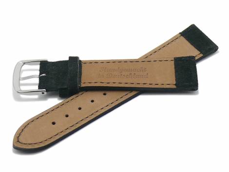 Watch strap 20mm black leather velvety/velour-like stitched by FLUCO - Made in Germany (width of buckle 18 mm) - Bild vergr��ern 