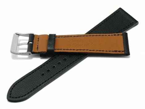 Watch strap -Caviar- 18mm black leather extravagant grained stitched MADE IN GERMANY by FLUCO (width of buckle 16 mm) - Bild vergrern 