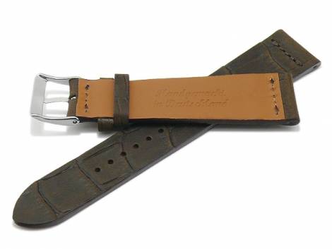 Watch strap -Dakar- 18mm dark brown nubuck leather vintage alligator grain MADE IN GERMANY FLUCO (width of buckle 16 mm) - Bild vergrern 