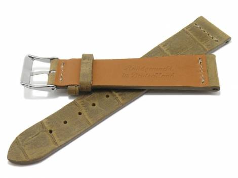 Watch strap -Dakar- 22mm beige nubuck leather vintage alligator grain MADE IN GERMANY by FLUCO (width of buckle 20 mm) - Bild vergr��ern 