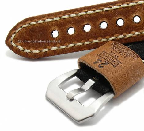 Watch strap -Back in Black- 24mm black textile/leather military look light stitching by Flume (width of buckle 22 mm) - Bild vergr��ern 
