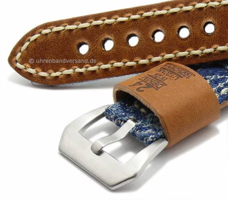 Watch strap -Teen Spirit- 24mm blue/light blue textile/leather jeans look light stitching Flume (width of buckle 22 mm) - Bild vergr��ern 