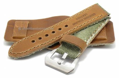 Watch strap -Welcome to the Jungle- 24mm olive textile/leather vintage look leather pad by Flume (width of buckle 24 mm) - Bild vergr��ern 