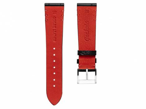 Watch strap 20mm black leather Alligator grain red stitching by GECKOTA (width of buckle 16 mm) - Bild vergr��ern 