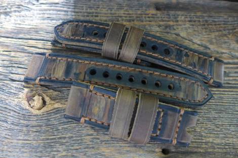 GREENPILOT watch strap hand made 24mm ocher/dark brown leather vintage look made in Germany (width of buckle 22 mm) - Bild vergrern 