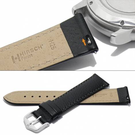 Watch strap (1792-02) Forest 20mm black leather grained easy click spring bars HIRSCH (width of buckle 18 mm) - Bild vergr��ern 
