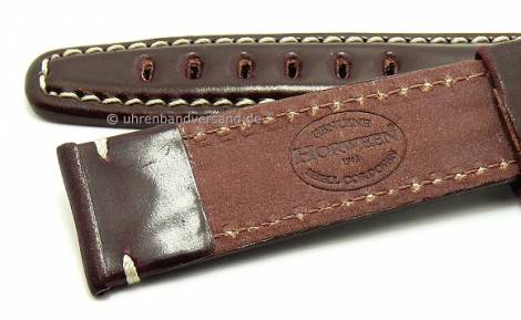 Deluxe-Watch strap 24mm red brown HORWEEN SHELL CORDOVAN leather KUKI-FLEX light stitching KUKI (width of buckle 20 mm) - Bild vergr��ern 
