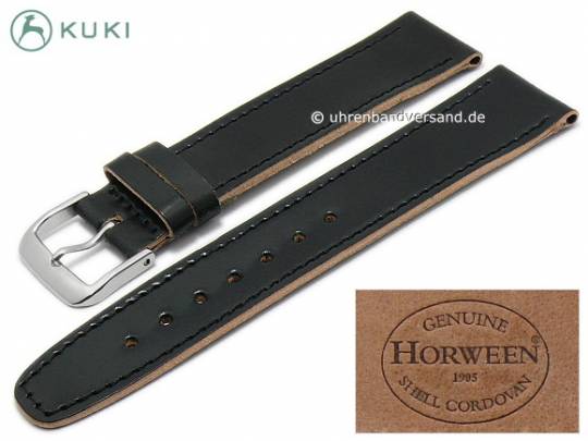 Bracelet Cuir Cordovan Shell Horween - Largeur 18 Mm - Noir/Brun - Neuf Avec Défauts