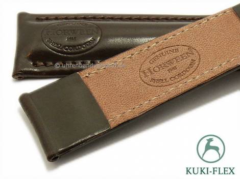 Deluxe-Watch strap 19mm dark brown HORWEEN SHELL CORDOVAN leather KUKI-FLEX stitched by KUKI (width of buckle 18 mm) - Bild vergr��ern 