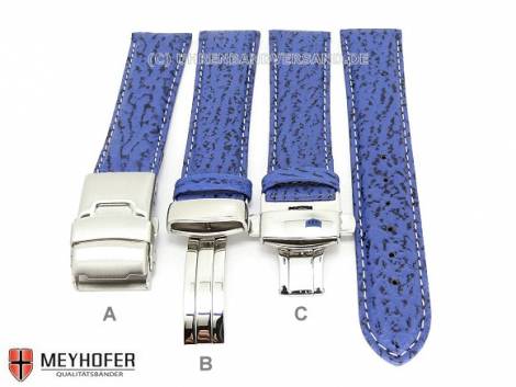 Watch band -Calais- 17mm blue genuine shark stitched clasp (3 versions selectable) by MEYHOFER - Bild vergr��ern 