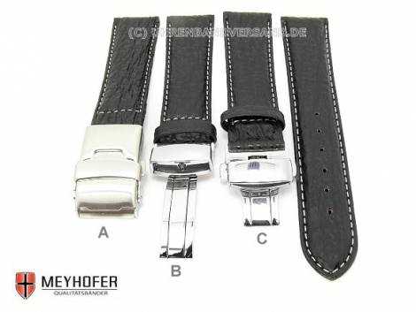 Watch band -Calais- 16mm black genuine shark stitched clasp (3 versions selectable) by MEYHOFER - Bild vergr��ern 