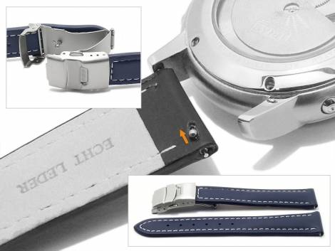 Meyhofer EASY-CLICK watch strap -Paonia- 18mm dark blue leather smooth light stitching with clasp (width of clasp 18 mm) - Bild vergr��ern 