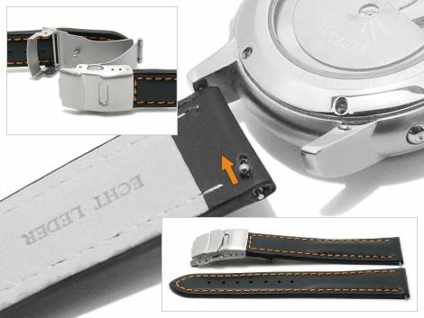 Meyhofer EASY-CLICK watch strap -Paonia Special- 24mm black leather orange stitching with clasp (width of clasp 22 mm) - Bild vergr��ern 