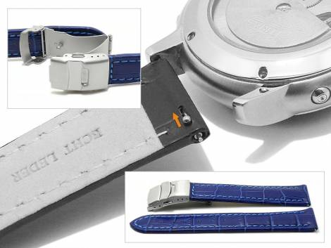 Meyhofer EASY-CLICK watch strap -Tomoka- 24mm blue leather alligator grain stitched with clasp (width of clasp 22 mm) - Bild vergr��ern 