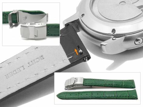 Meyhofer EASY-CLICK watch strap -Tomoka- 22mm green leather alligator grain stitched with clasp (width of clasp 20 mm) - Bild vergr��ern 