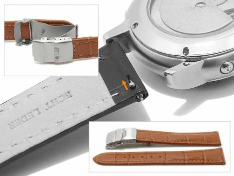 Meyhofer EASY-CLICK watch strap -Tomoka- 22mm light brown leather alligator grain stitched clasp (width of clasp 20 mm) - Bild vergr��ern 