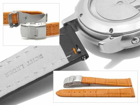Meyhofer EASY-CLICK watch strap -Tomoka- 18mm orange leather alligator grain stitched with clasp (width of clasp 18 mm) - Bild vergr��ern 
