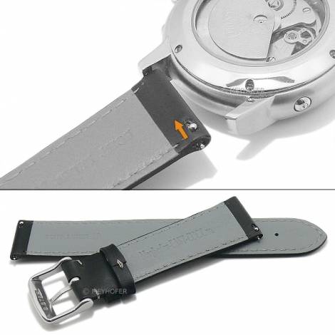 Meyhofer EASY-CLICK watch strap -Brady- 22mm black leather smooth matt sporty grey stitching (width of buckle 20 mm) - Bild vergrern 
