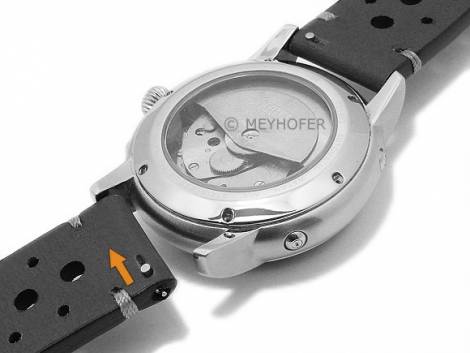 Meyhofer EASY-CLICK watch strap -Drawa- 24mm black leather racing look light stitching (width of buckle 24 mm) - Bild vergrern 