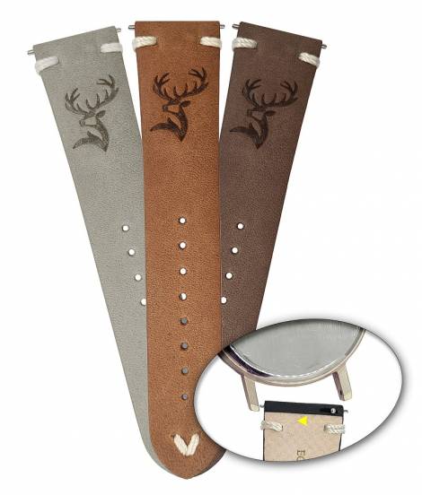 Meyhofer EASY-CLICK watch strap -Portland - Motif Deer- 22mm dark brown leather light stitching (width of buckle 20 mm) - Bild vergr��ern 