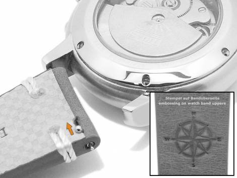 Meyhofer EASY-CLICK watch strap -Portland - Motif Compass- 22mm blue leather light stitching (width of buckle 20 mm) - Bild vergr��ern 
