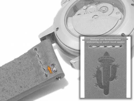 Meyhofer EASY-CLICK watch strap -Redwood - Motif Cactus- 20mm grey leather light stitching (width of buckle 20 mm) - Bild vergr��ern 