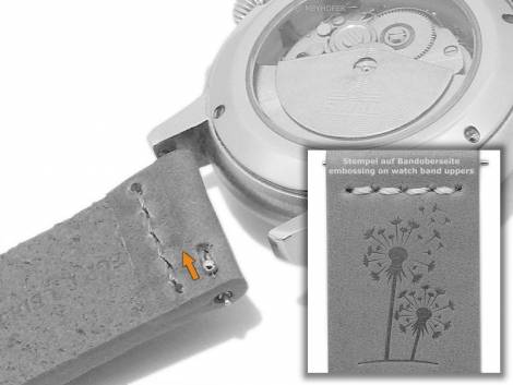 Meyhofer EASY-CLICK watch strap -Redwood - Motif Dandelion- 22mm grey leather light stitching (width of buckle 22 mm) - Bild vergr��ern 