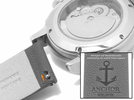 Meyhofer EASY-CLICK watch strap -Zermatt - Motif Anchor- 22mm blue goat leather grained (width of buckle 22 mm) - Bild vergrern 
