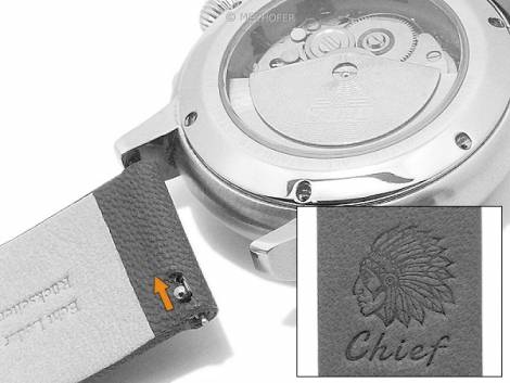 Meyhofer EASY-CLICK watch strap -Zermatt - Motif Chief- 20mm blue goat leather grained (width of buckle 20 mm) - Bild vergr��ern 