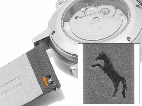 Meyhofer EASY-CLICK watch strap -Zermatt - Motif Jumping Horse- 20mm grey goat leather grained (width of buckle 20 mm) - Bild vergr��ern 