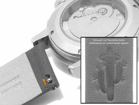 Meyhofer EASY-CLICK watch strap -Zermatt - Motif Cactus- 22mm light grey goat leather grained (width of buckle 22 mm) - Bild vergr��ern 
