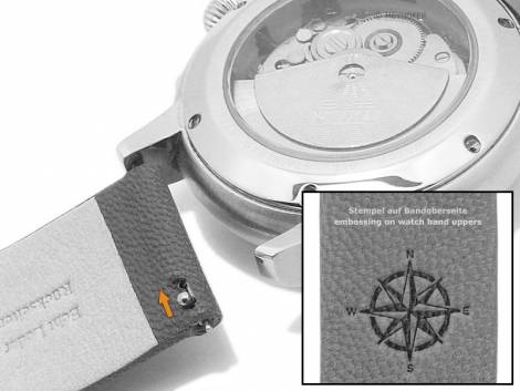 Meyhofer EASY-CLICK watch strap -Zermatt - Motif Compass- 22mm light brown goat leather grained (width of buckle 22 mm) - Bild vergrern 