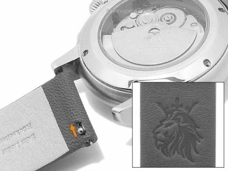 Meyhofer EASY-CLICK watch strap -Zermatt - Motif Lion-King- 22mm grey goat leather grained (width of buckle 22 mm) - Bild vergrern 